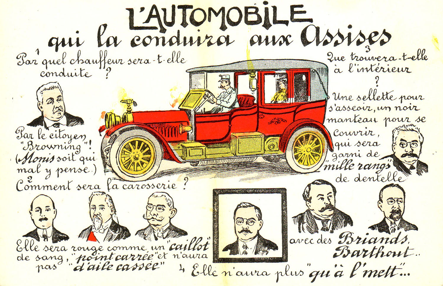 "L'Automobile qui la conduira aux Assises" "The Automobile which will drive her to the Court of the Assises"